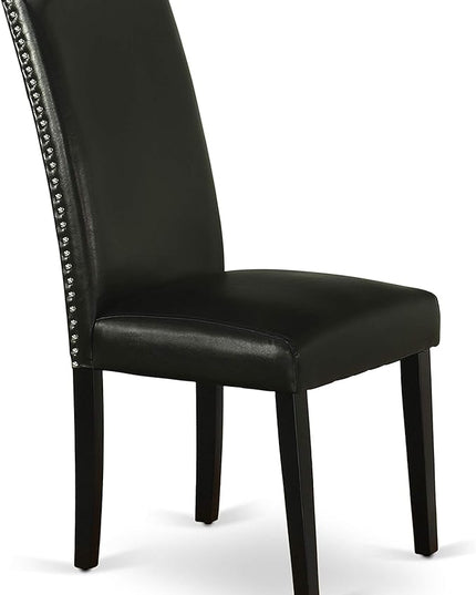 East West Furniture SHEN3-BLK-69 3 Piece Kitchen Table Set Contains a Round Dining Table with Pedestal and 2 Black Faux Leather Parson Dining Room Chairs, 42x42 Inch, Black - LeafyLoom