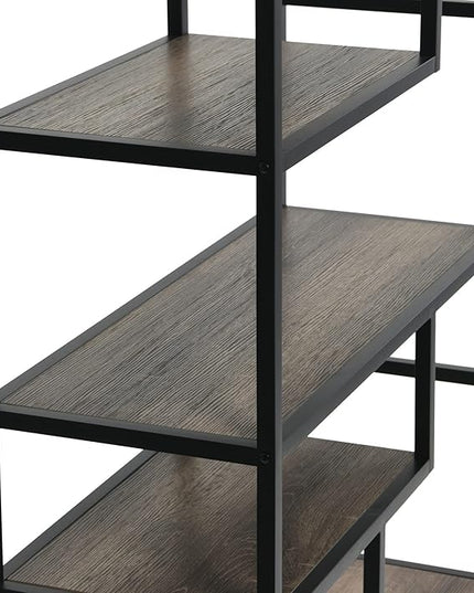 Household Essentials Jamestown Tall 6 Shelf Open Storage Bookshelf Ashwood Rustic Wood Grain and Black Metal - LeafyLoom