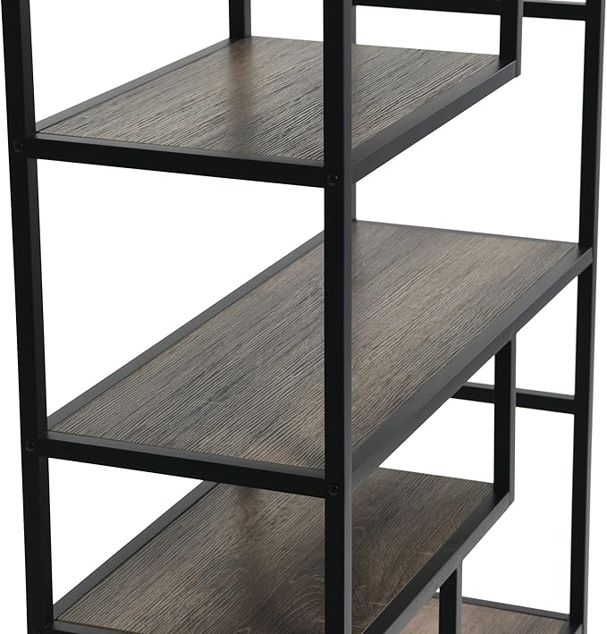 Household Essentials Jamestown Tall 6 Shelf Open Storage Bookshelf Ashwood Rustic Wood Grain and Black Metal - LeafyLoom