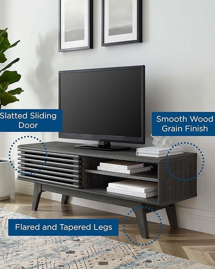 Modway Render Mid-Century Modern Low Profile 48 Inch TV Stand in Charcoal, 48" - LeafyLoom