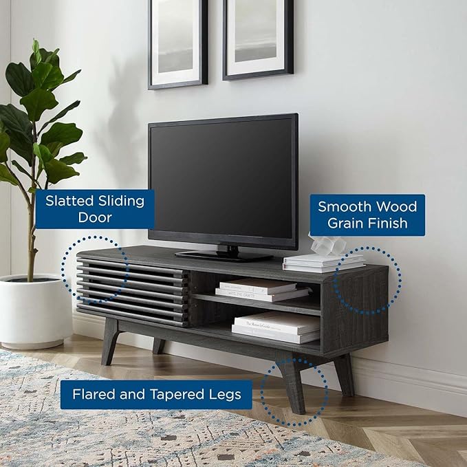 Modway Render Mid-Century Modern Low Profile 48 Inch TV Stand in Charcoal, 48" - LeafyLoom