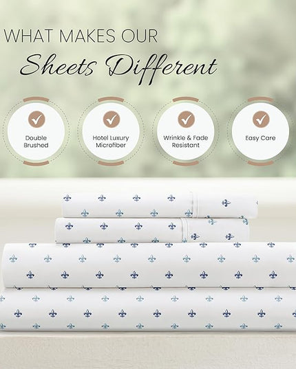 Linen Market 4 Piece Full Bedding Sheet Set (Navy Blue Lilies) - Sleep Better Than Ever with These Ultra-Soft & Cooling Bed Sheets for Your Full Size Bed - Deep Pocket Fits 16" Mattress - LeafyLoom