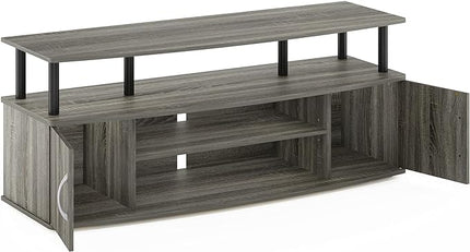 Furinno JAYA Large Entertainment Stand for TV Up to 55 Inch, French Oak Grey/Black - LeafyLoom