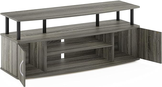 Furinno JAYA Large Entertainment Stand for TV Up to 55 Inch, French Oak Grey/Black - LeafyLoom