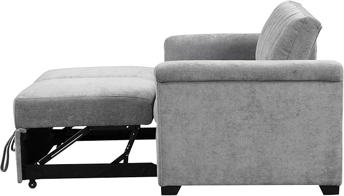 3 in 1 Oversized Convertible Loveseat Sleeper Sofa Bed,Contemporary Channel Tufted Love Seats Sofabed W/Pull Out Sleep Couch,Thicker Cushions and Padded Armrests for Living Room, 61", Grey-368 - LeafyLoom