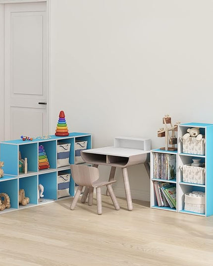 Furinno Luder Bookcase / Book / Storage, 5-Tier Cube, Light Blue/White - LeafyLoom