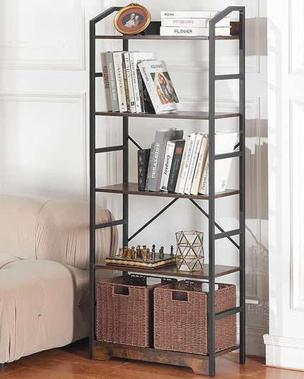 Vagusicc 5 Tier Bookshelf with 2 Storage Baskets, Tall Bookcase Shelf Storage Organizer Wood Book Shelf, Modern Shelf Rack Shelves with Steel Frame, Multipurpose Bookshelf for Bedroom Living Room - LeafyLoom