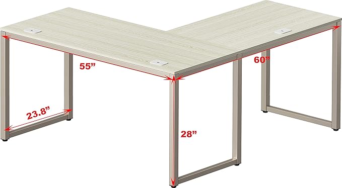 SHW Home Office 55"x60" Large L Shaped Corner Desk, Maple - LeafyLoom