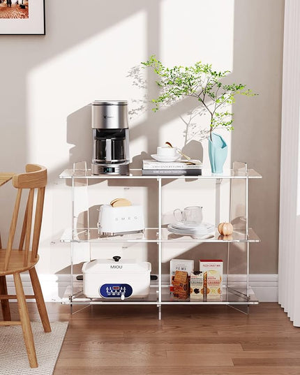 Acrylic Bookshelf, Small 3 tier Bookcase for Small Spaces,Acrylic Console Table, Hallway Entry Table for Living Room (Clear, 39.4'' x 11.8'' x 31.5'') - LeafyLoom