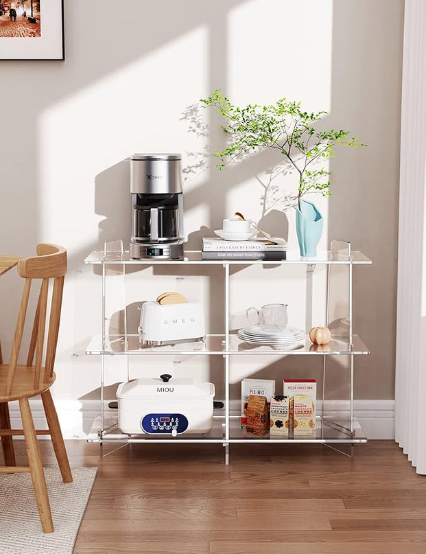 Acrylic Bookshelf, Small 3 tier Bookcase for Small Spaces,Acrylic Console Table, Hallway Entry Table for Living Room (Clear, 39.4'' x 11.8'' x 31.5'') - LeafyLoom