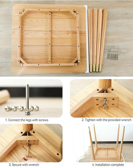 Dining Table, Solid Wood Square Dining Table for Small Space with Copper Decor, Mid Century Kitchen Tables for Island, Modern Oak Wooden Tables, 31.5”D x 31.5" W x 29.5" H (Natural Table Only) - LeafyLoom
