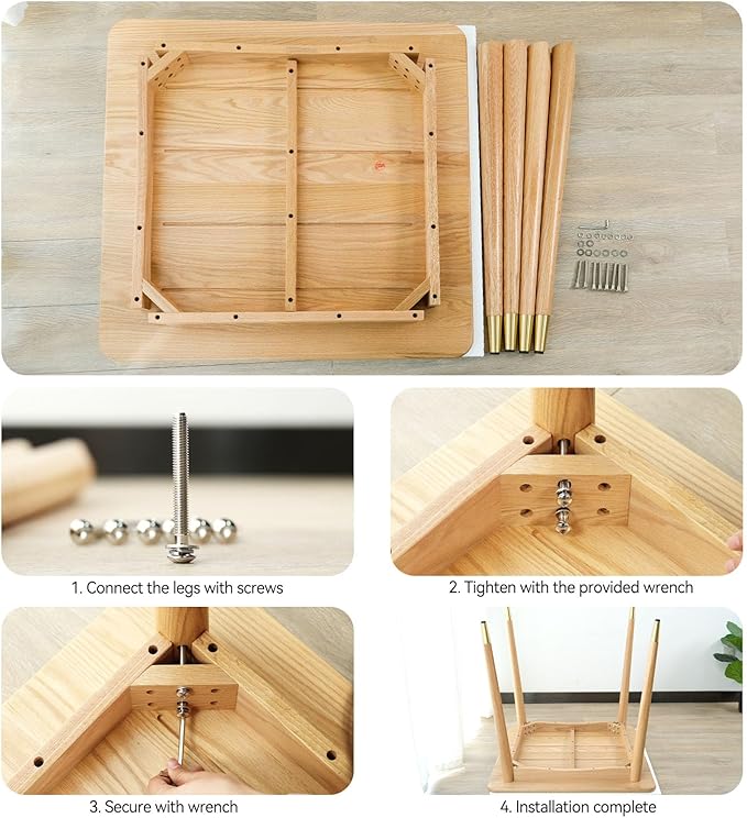 Dining Table, Solid Wood Square Dining Table for Small Space with Copper Decor, Mid Century Kitchen Tables for Island, Modern Oak Wooden Tables, 31.5”D x 31.5" W x 29.5" H (Natural Table Only) - LeafyLoom