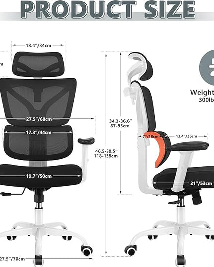 Office Chair Ergonomic Desk Chair, High Back Gaming Chair, Big and Tall Reclining chair Comfy Home Office Desk Chair Lumbar Support Breathable Mesh Computer Chair Adjustable Armrests(W-Orange) - LeafyLoom