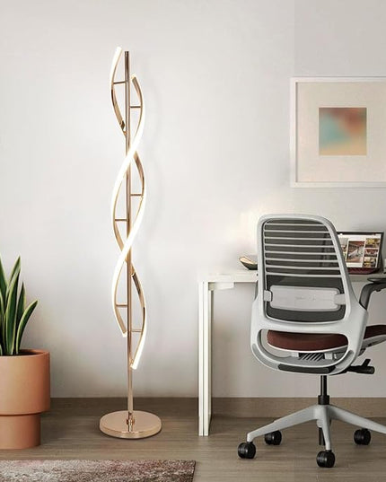 LED Modern Floor Lamp for Living Room, 40W 3 Colors Stepless Dimmable and Color-Changing Bright Floor Standing Lamp,60" Unique Spiral Floor Tall Lamp for Bedroom Office with Remote,Gold - LeafyLoom