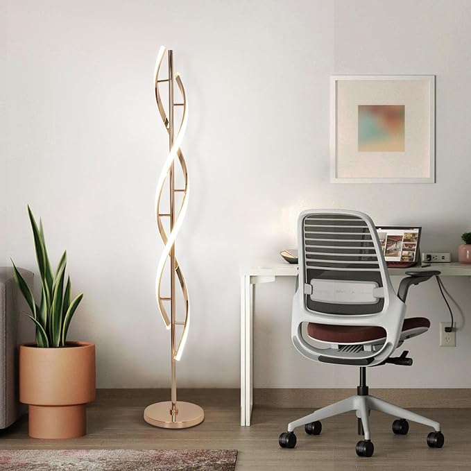 LED Modern Floor Lamp for Living Room, 40W 3 Colors Stepless Dimmable and Color-Changing Bright Floor Standing Lamp,60" Unique Spiral Floor Tall Lamp for Bedroom Office with Remote,Gold - LeafyLoom