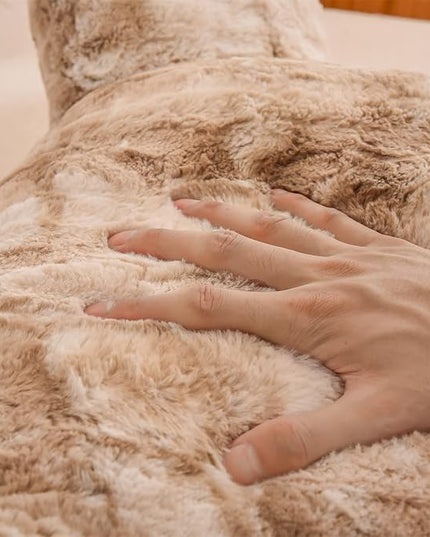 A Nice Night Faux Fur Soft Reading Pillow Bed Wedge Adult Backrest with Arms Back Support for Sitting Up in Bed/Couch for Bedrest, Tie Dyed Khaki - LeafyLoom