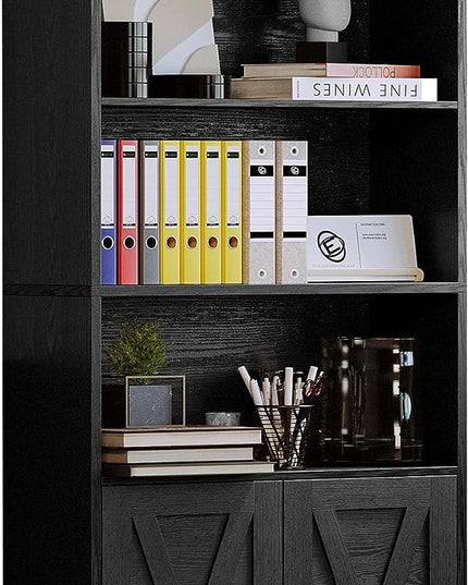 IRONCK Industrial Bookshelves and Bookcases with Doors Floor Standing 6 Shelf Display Storage Shelves 70 in Tall Bookcase for Home Office, Living Room - LeafyLoom