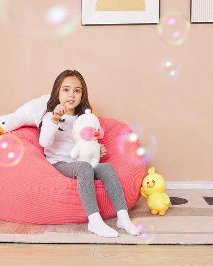 Stuffed Animal Storage Bean Bag Chair Cover for Kids, 38" Beanbag Chairs Cover Plush Toys Organizer Super Soft Corduroy with Handle and Zipper for Boys and Girls - Pink - LeafyLoom