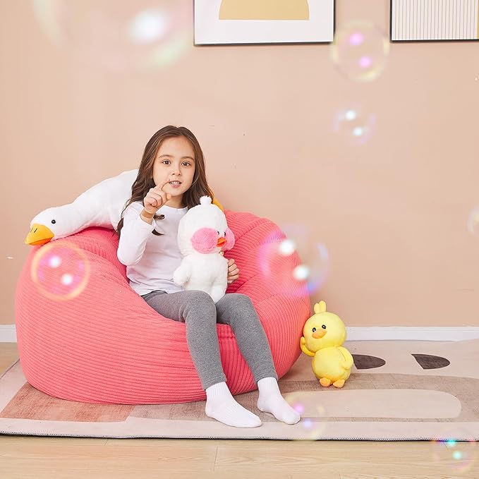 Stuffed Animal Storage Bean Bag Chair Cover for Kids, 38" Beanbag Chairs Cover Plush Toys Organizer Super Soft Corduroy with Handle and Zipper for Boys and Girls - Pink - LeafyLoom