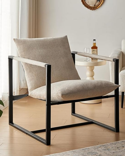 Wimarsbon Modern Accent Chair, Mid Century Sitting Chair with Sponge Cushion, Comfy and Sturdy Lounge Chair with Metal Leg for Bedroom, Living Room, Office,Easy Assembly (Linen-Beige) - LeafyLoom