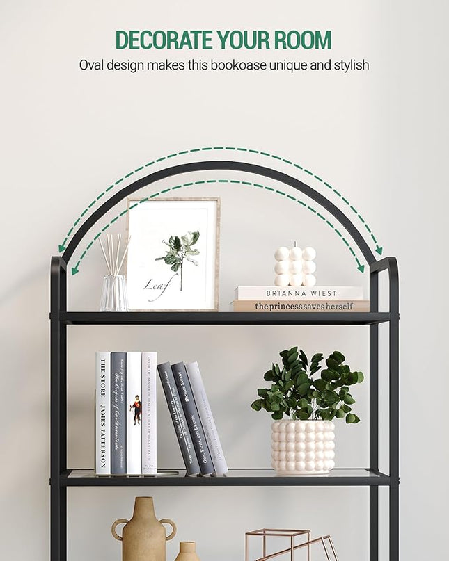 Bookcase Bookshelf, Tempered Glass Bookshelves, Slim Shelving Unit for Bedroom, Bathroom, Home Office, Steel Frame, 4 Tier Black BC21499B - LeafyLoom