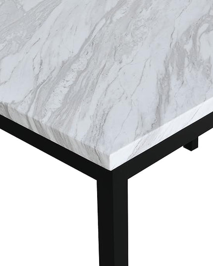 Roundhill Furniture Noyes Metal Dining Table with Laminated Faux Marble Top, 28.50 x 45.00 x 30.00 Inches, Off-white - LeafyLoom
