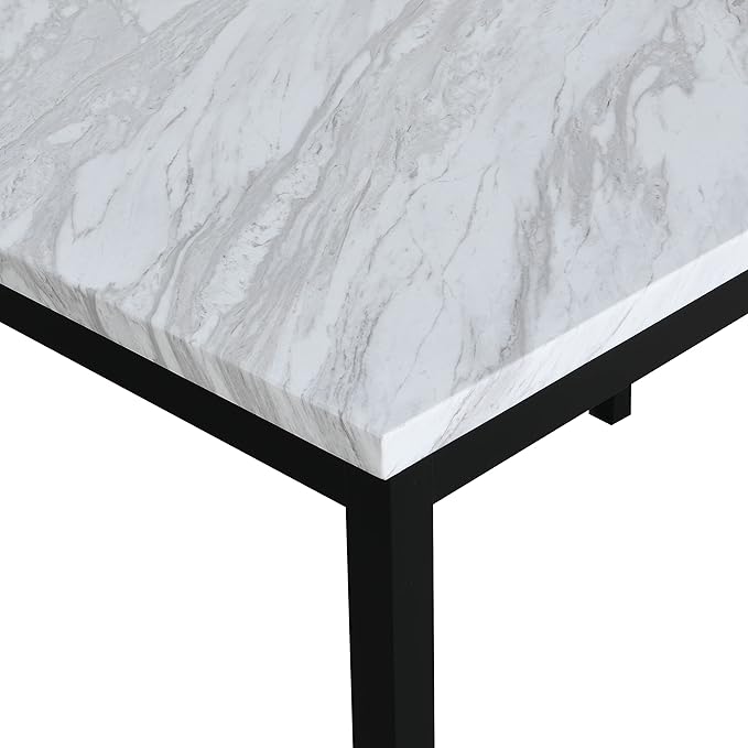 Roundhill Furniture Noyes Metal Dining Table with Laminated Faux Marble Top, 28.50 x 45.00 x 30.00 Inches, Off-white - LeafyLoom