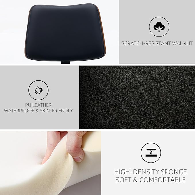 Armless Home Office Chair Modern Walnut Chair with Wheels Mid Back Swivel Computer Chair No arm Adjustable Height Leather Desk Chair for Reading,Meeting Room (Pure Black) - LeafyLoom