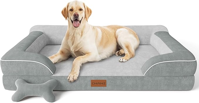 Jumbo Extra-Large Dog Bed, Orthopedic Gel Memory Foam, Waterproof with Removable Cover, 45" Dutch Velvet Sofa - Light Gray LeafyLoom