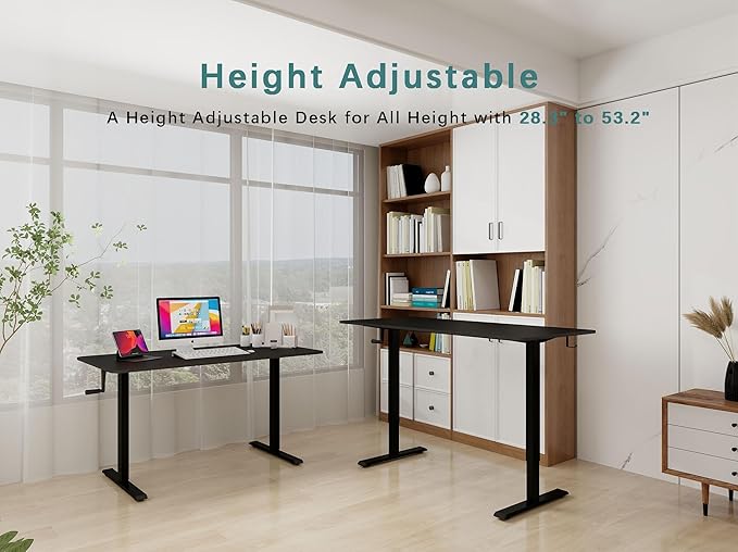 Whole Piece DeskTop Manual Standing Desk Adjustable Height- Crank Stand Up Desk, Sit Stand Desk with Frame Computer Desk 48 x 24 Inch - LeafyLoom