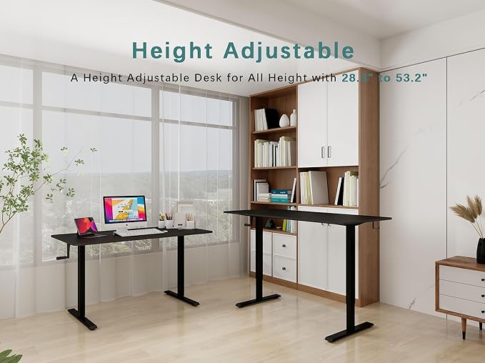 Whole Piece DeskTop Manual Standing Desk Adjustable Height- Crank Stand Up Desk, Sit Stand Desk with Frame Computer Desk - LeafyLoom