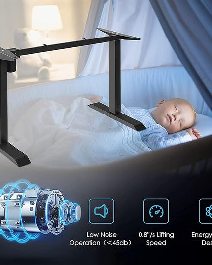 Electric, Single Motor Height Adjustable 2 Button Controller, Table Base for Work Home Office Computer Workstation Standing Desk Frame, Black - LeafyLoom
