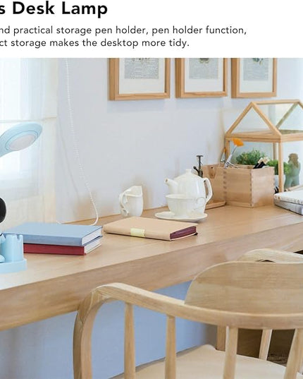 SUNGOOYUE Shape Small Desk Lamp, Rechargeable Desk Lamp with Pen Holder Sharpener Night Light for Dorm Bedroom (Blue) - LeafyLoom