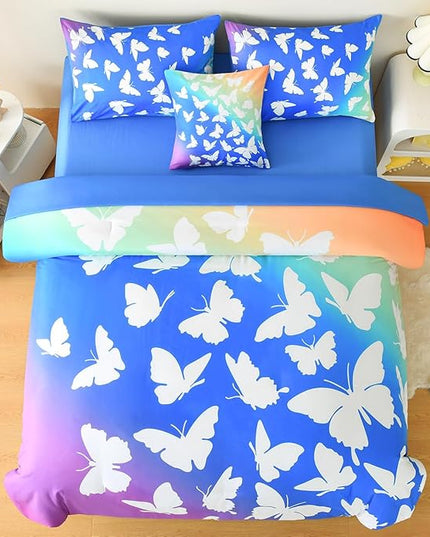 Butterfly Bedding Set Full, Blue Butterfly Comforter Set for Girls Kids Teens 6 pcs Bed in a Bag Full Bedding Sets for Girls - LeafyLoom