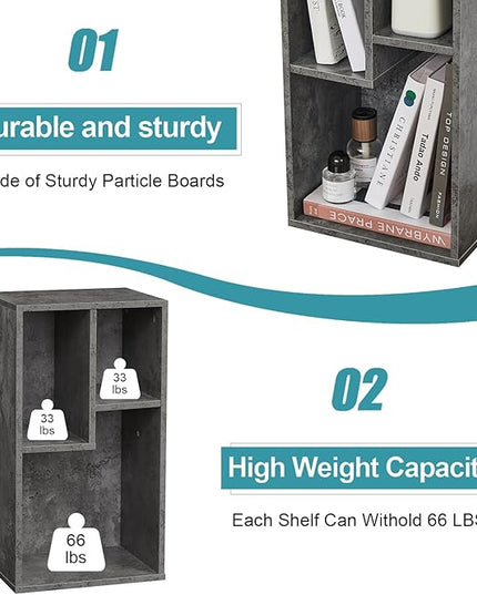 VECELO Small Bookshelf, 3 Cube Shelf, Fits Tallest Hardcovers, Horizontal Available, Modern Storage Organzier for small spaces, Modern Gray - LeafyLoom