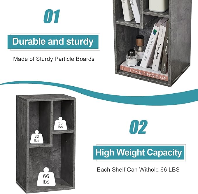 VECELO Small Bookshelf, 3 Cube Shelf, Fits Tallest Hardcovers, Horizontal Available, Modern Storage Organzier for small spaces, Modern Gray - LeafyLoom
