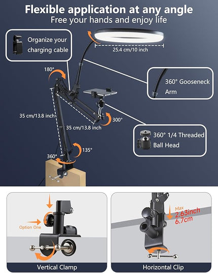 Zoom Lighting for Computer Video Conference, 10 Inch Ring Light with Stand for Video Recording, Working, Learning, Zoom Call, Webcam Laptop Light with Phone Holder for Podcast Live Streaming - LeafyLoom