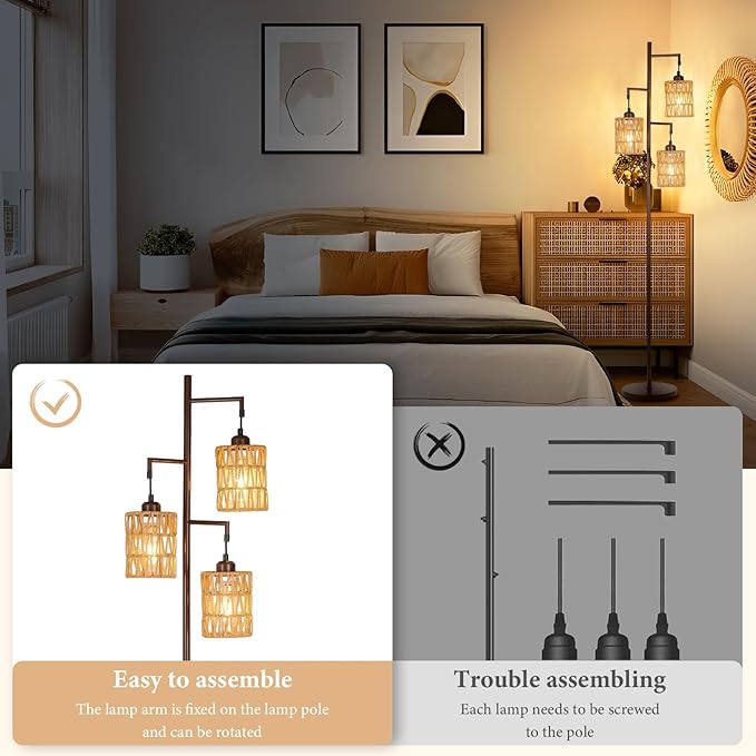 Farmhouse Floor Lamp, Industrial Style Tall Lamps, Boho Tree Standing Tall Lamp with Sturdy Modern Vintage Design for Living Room Bedroom Office Dining Room(Coffee) - LeafyLoom