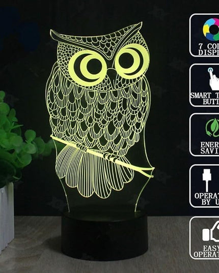 Elstey Owl 3D Illusion Lamp, 7 Color Changing Touch Table Desk LED Night Light Great Kids Gifts Home Decoration - LeafyLoom