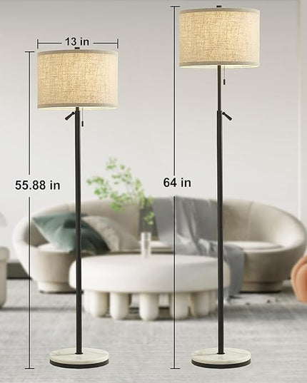 Marble Floor Lamp, Adjustable Height Standing Lamp with Marble Base Tall Lamp with Pull Chain Switch Floor Lamps for Living Room, Bedroom & Office Bulbs Not Included(Black) - LeafyLoom