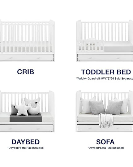 Delta Children babyGap Graham 4-in-1 Convertible Crib with Storage Drawer + Brannan Bear Bookcase with Bins + Brannan Bear Wall Shelf with 4 Hooks, Bianca White (Bundle) - LeafyLoom