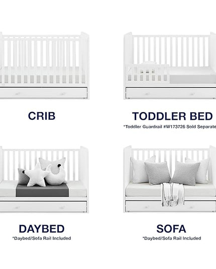 babyGap by Delta Children Graham 4-in-1 Convertible Crib with Storage Drawer TrueSleep Crib and Toddler Mattress (Bundle), Bianca White - LeafyLoom