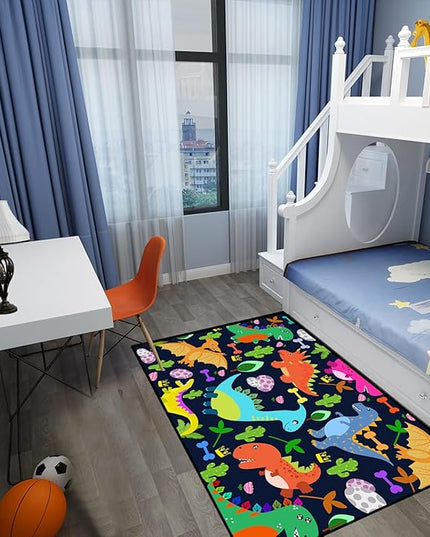 Dinosaur Rug for Boys Room Cartoon Dinosaur Area Rugs Kids Rug Dinosaur Rug Kids Play Rug Dinosaur Play Rug for Bedroom and Kidroom Playing Room,Dark Blue 3'×4' - LeafyLoom