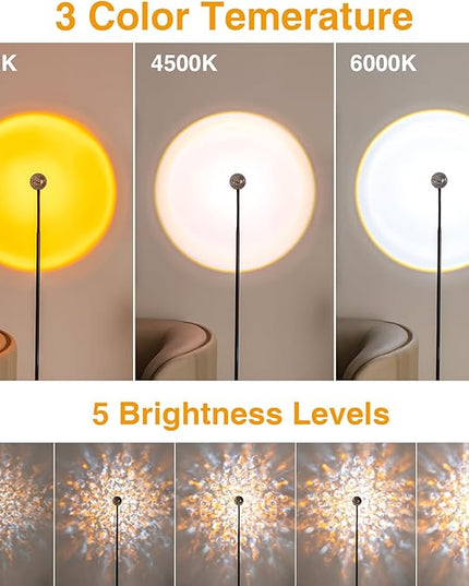 Sunset Lamp Projector with 3D Ocean Wave, 12 Colors Changing & Four Mode with USB Port, RGB Floor Lamp Double Side Lighting with Remote,Creative DIY Mode, 360° Rotation Atmosphere Lamp for Bedroom - LeafyLoom