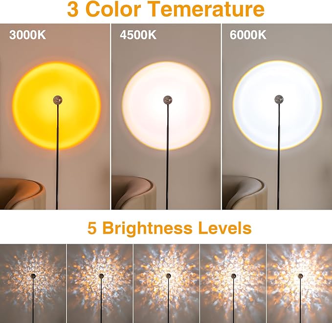 Sunset Lamp Projector with 3D Ocean Wave, 12 Colors Changing & Four Mode with USB Port, RGB Floor Lamp Double Side Lighting with Remote,Creative DIY Mode, 360° Rotation Atmosphere Lamp for Bedroom - LeafyLoom