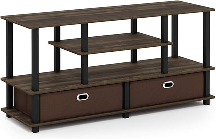 Furinno JAYA Large Stand for up to 50-Inch TV, Columbia Walnut/Black/Dark Brown - LeafyLoom