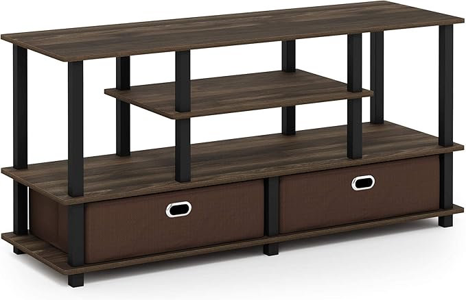 Furinno JAYA Large Stand for up to 50-Inch TV, Columbia Walnut/Black/Dark Brown - LeafyLoom