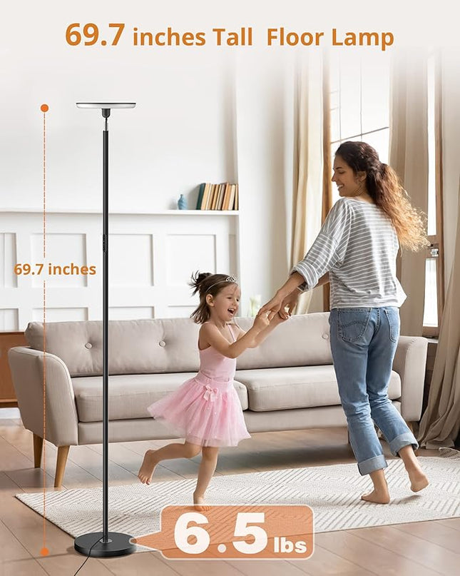 LEPOWER Bright Floor Lamp, LED Torchiere Floor Lamps for Living Room, 3500LM Standing Floor Lamp with 5 Color 5 Brightness, Tall Pole Light for Bedroom, Office White - LeafyLoom