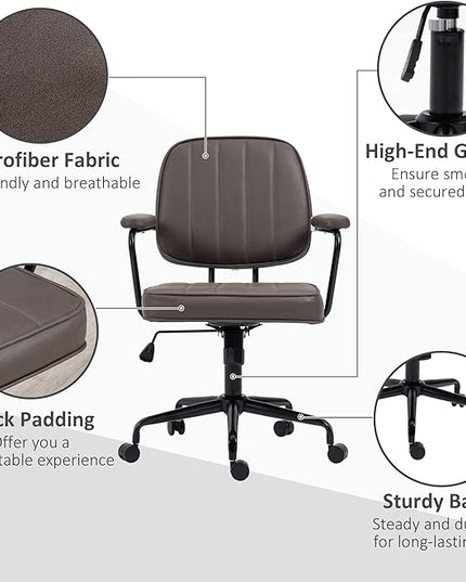 Vinsetto Home Office Chair, Microfiber Computer Desk Chair with Swivel Wheels, Adjustable Height, and Tilt Function, Light Brown - LeafyLoom