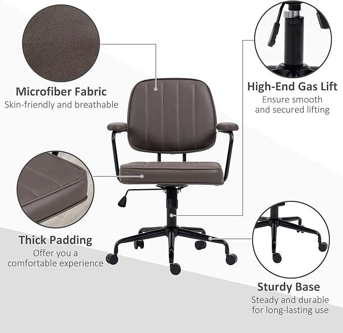 Vinsetto Home Office Chair, Microfiber Computer Desk Chair with Swivel Wheels, Adjustable Height, and Tilt Function, Light Brown - LeafyLoom